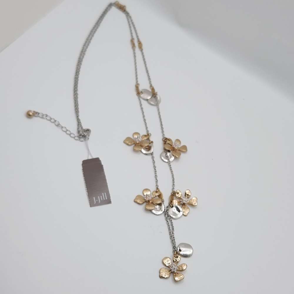 Boho Chic Hammered Flower Station Necklace Mixed Metal Gold Silver Elegant - Picture 7 of 9